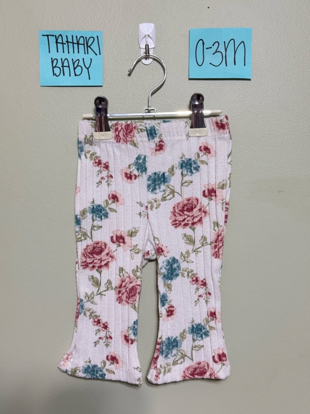 NWOT Tahari Baby Floral Ribbed Knit Pants - Pink & Teal Flowers, 0-3M